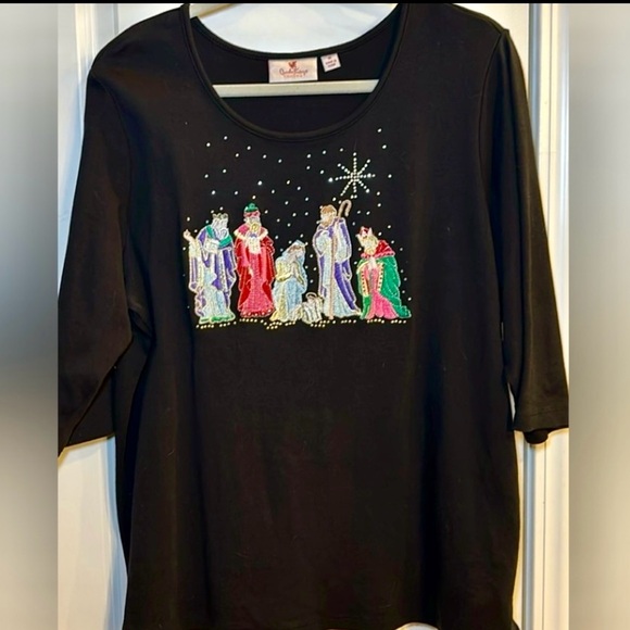 Quacker Factory Christmas Nativity top with embellishments size 1X - Picture 1 of 4